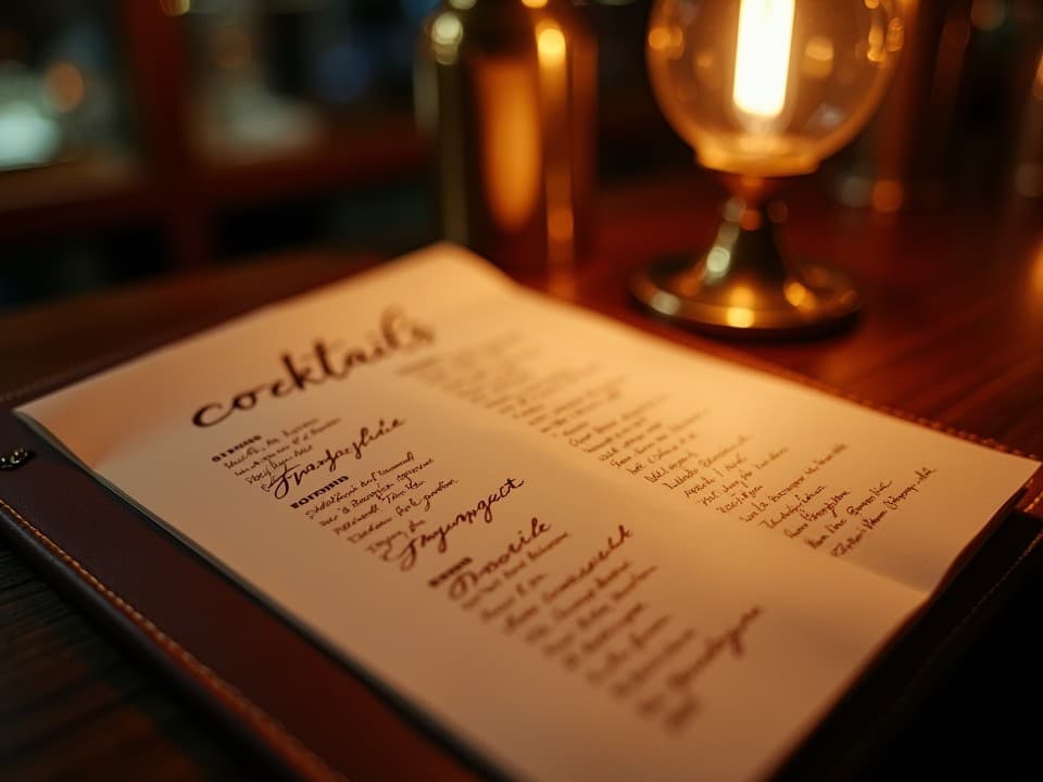 Handgeschriebene Cocktailkarte in Leder gebunden